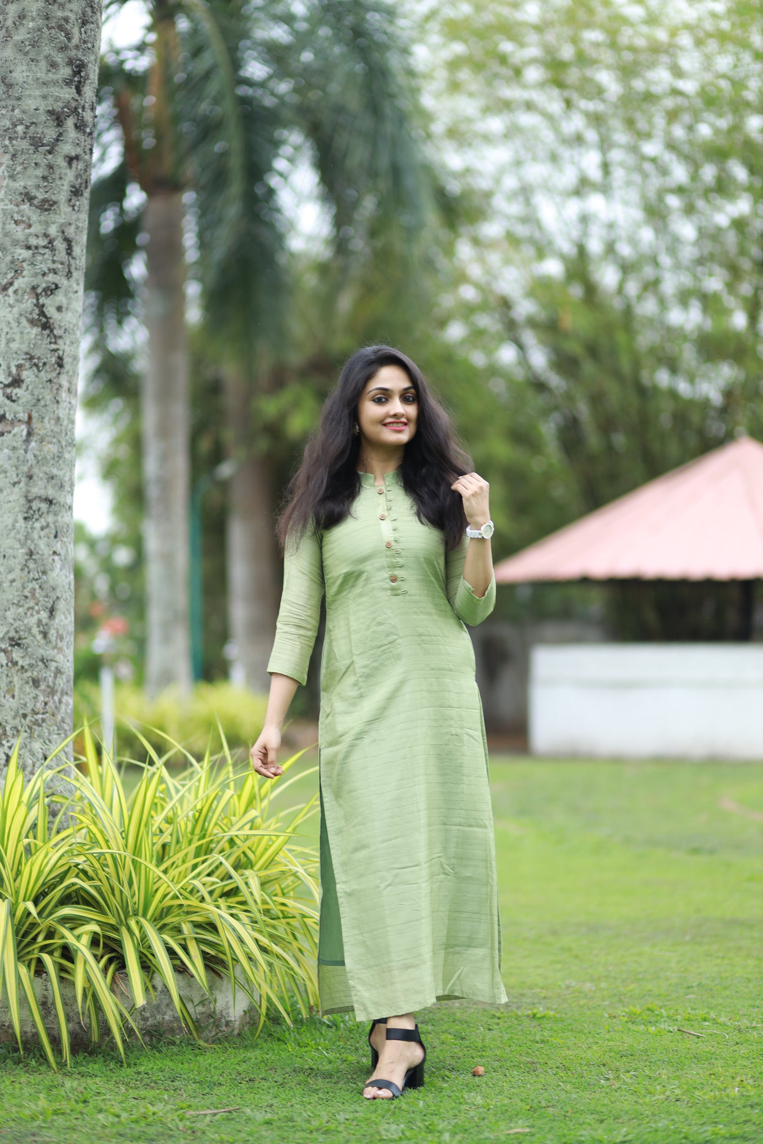 Solid Color Chanderi Cotton Anarkali Kurta in Pastel Green : TUC1724